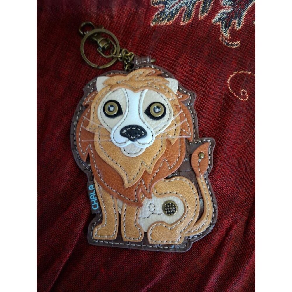 Chala Lion-Shaped Keychain Coin Purse Wallet With Woven Back Design Brown Leathe